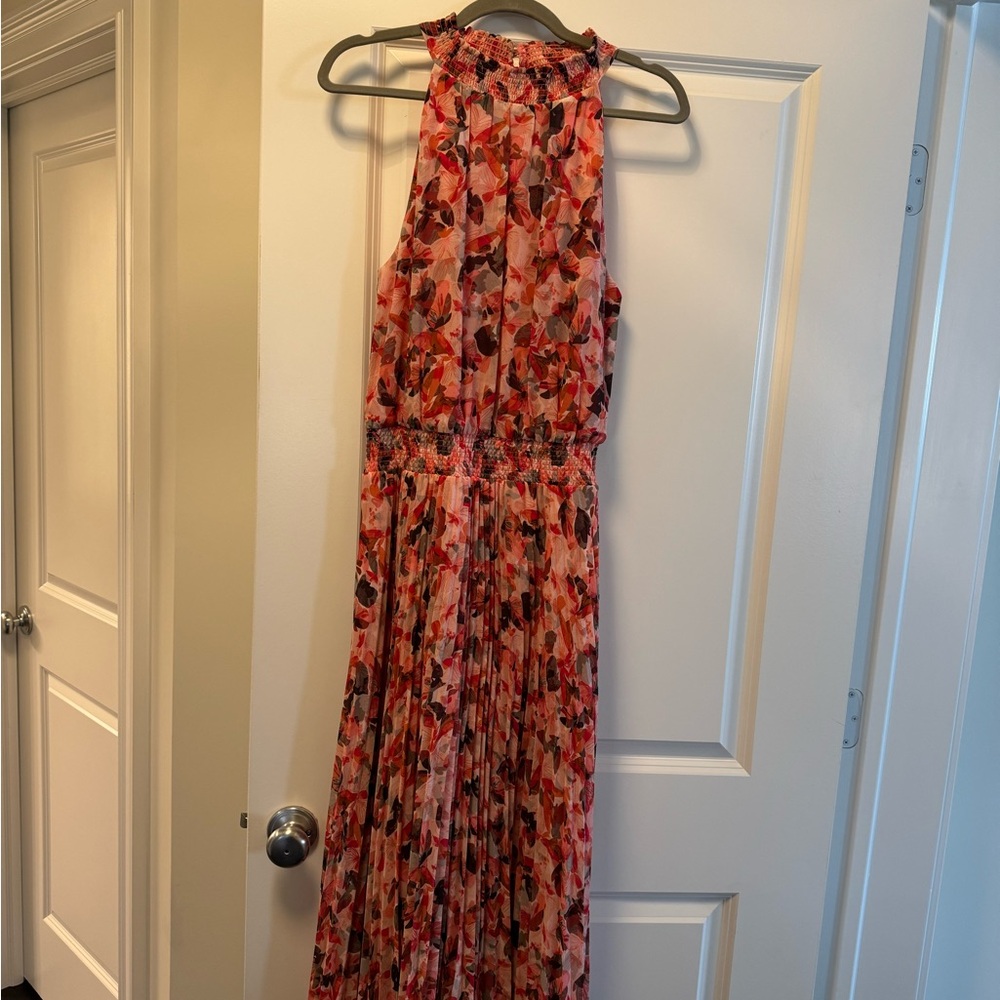 Smocked Halter Maxi Dress in Coral Floral